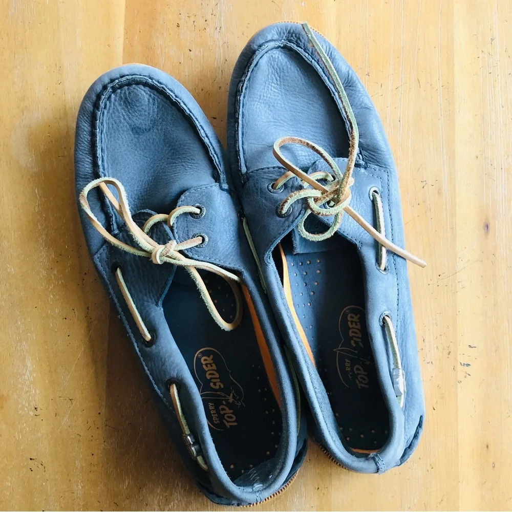 Vintage Boat Shoes Grey Leather Sperry Top-Sider Original Gray Prep Yellow Sole